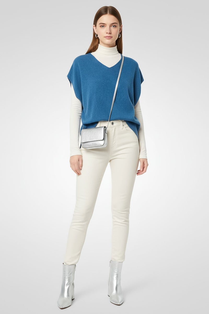 Harmont & Blaine Women V-Neck Knitted Sweater, Blue - Image 1